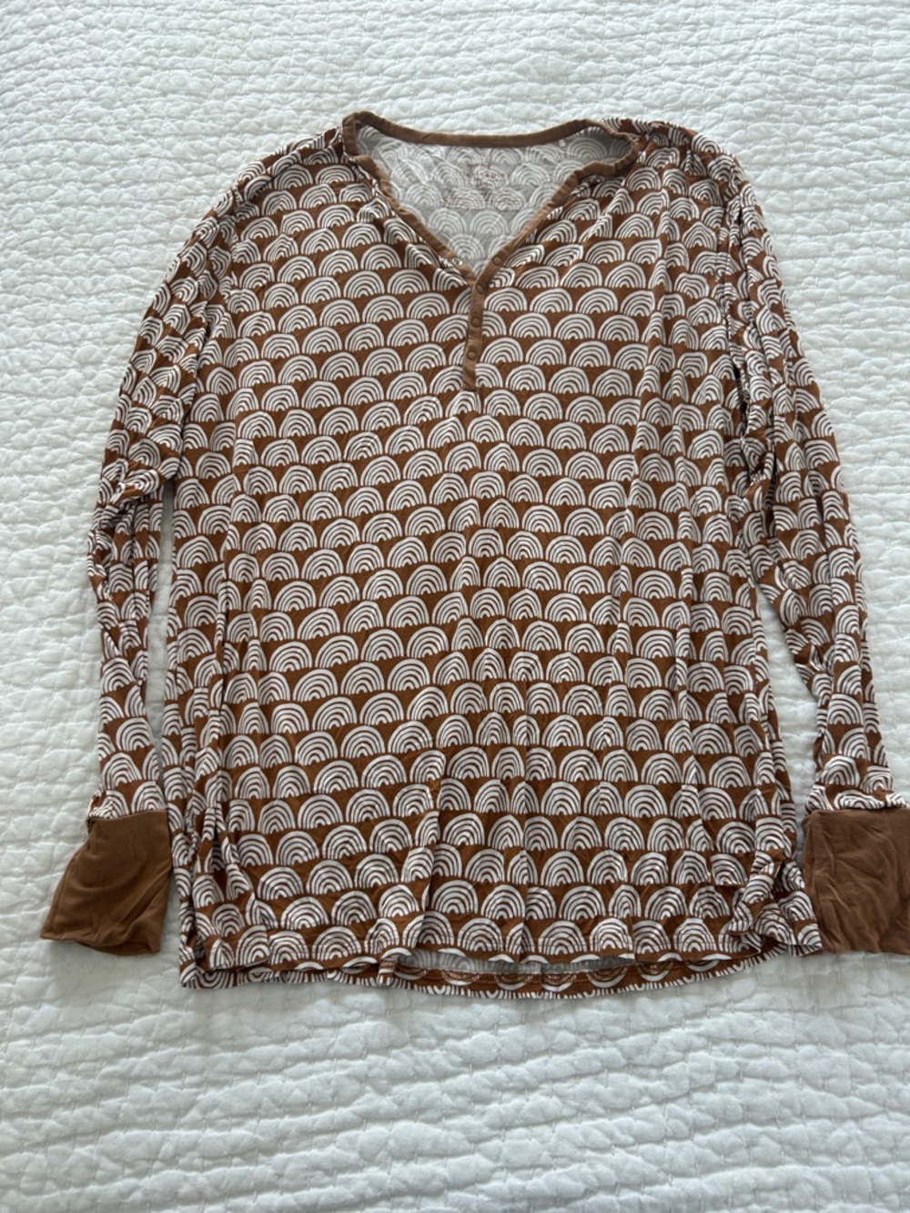 Little Sleepies Brown and White rainbow Print Long Sleeve Top